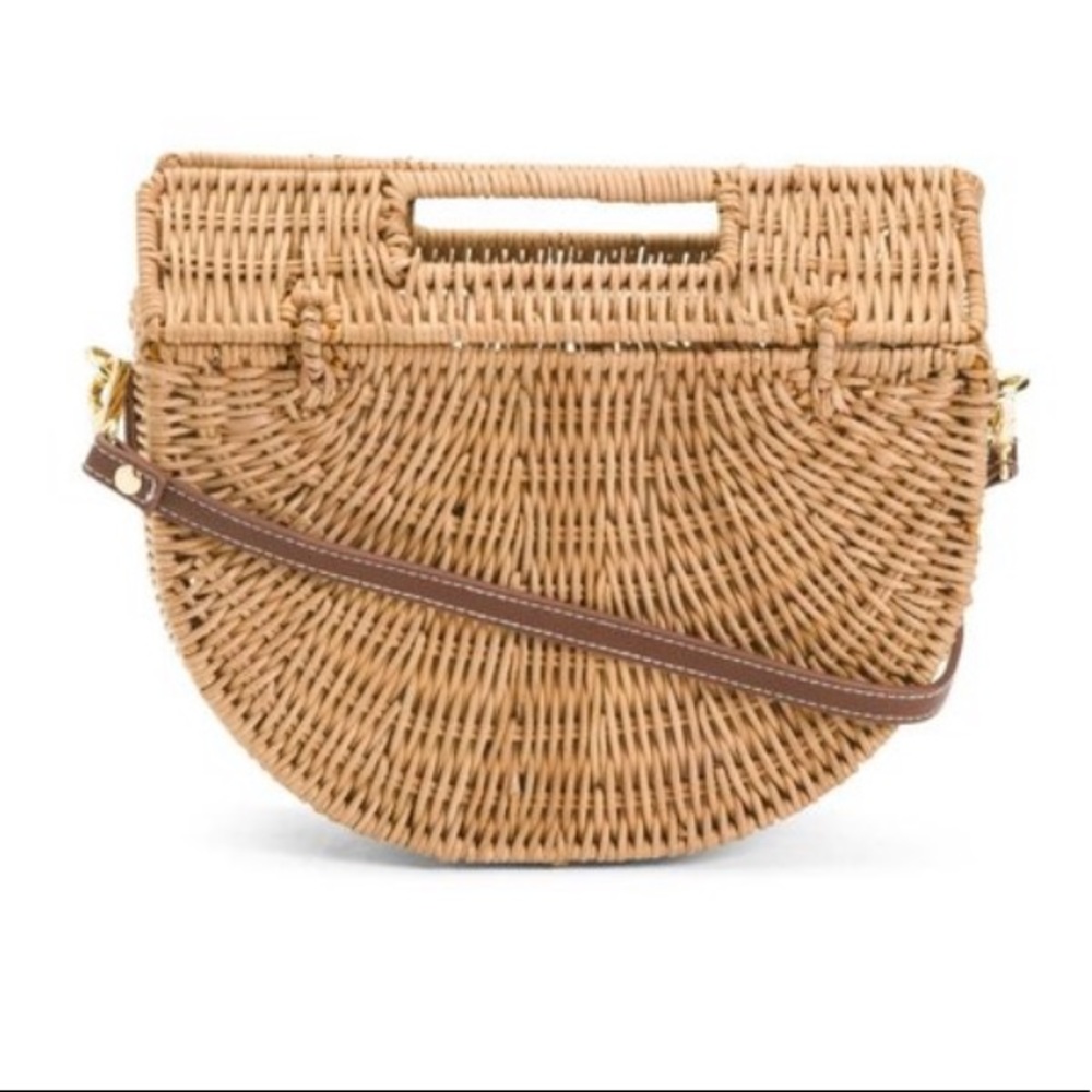 C&C CALIFORNIA Half Moon Crossbody Rattan Bag